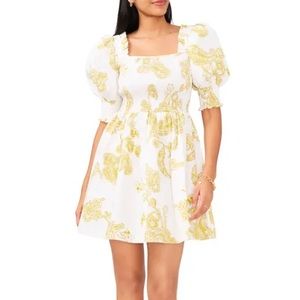 1. State Paisley Green and White Puff Sleeve Dress